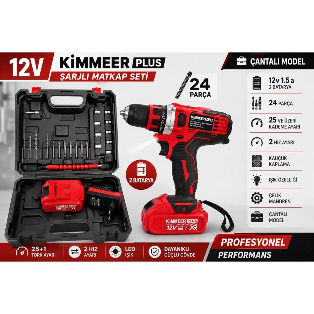 KİMMEER PLUS KM0101K KIRMIZI MATKAP