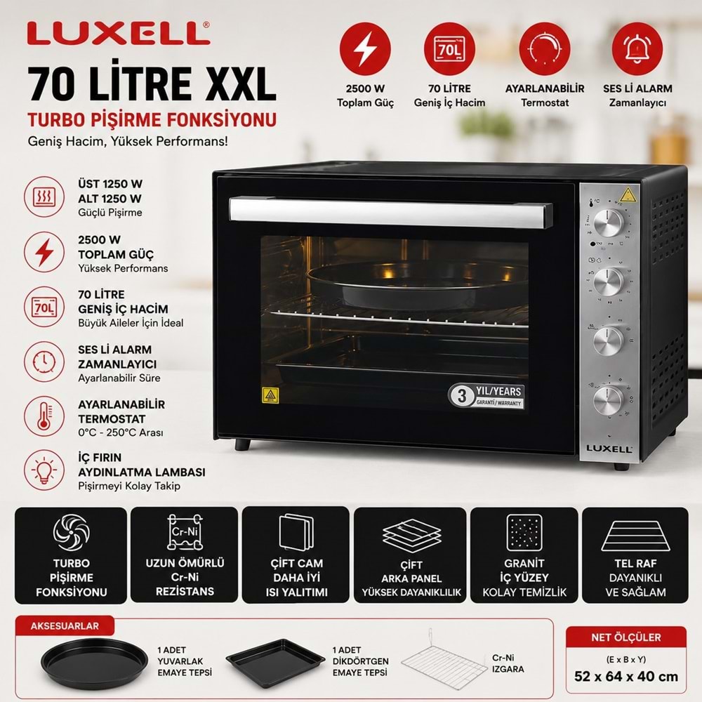 LX-9625 ELEKTRİKLİ FIRIN SYH.G.INOX 70LİTRE