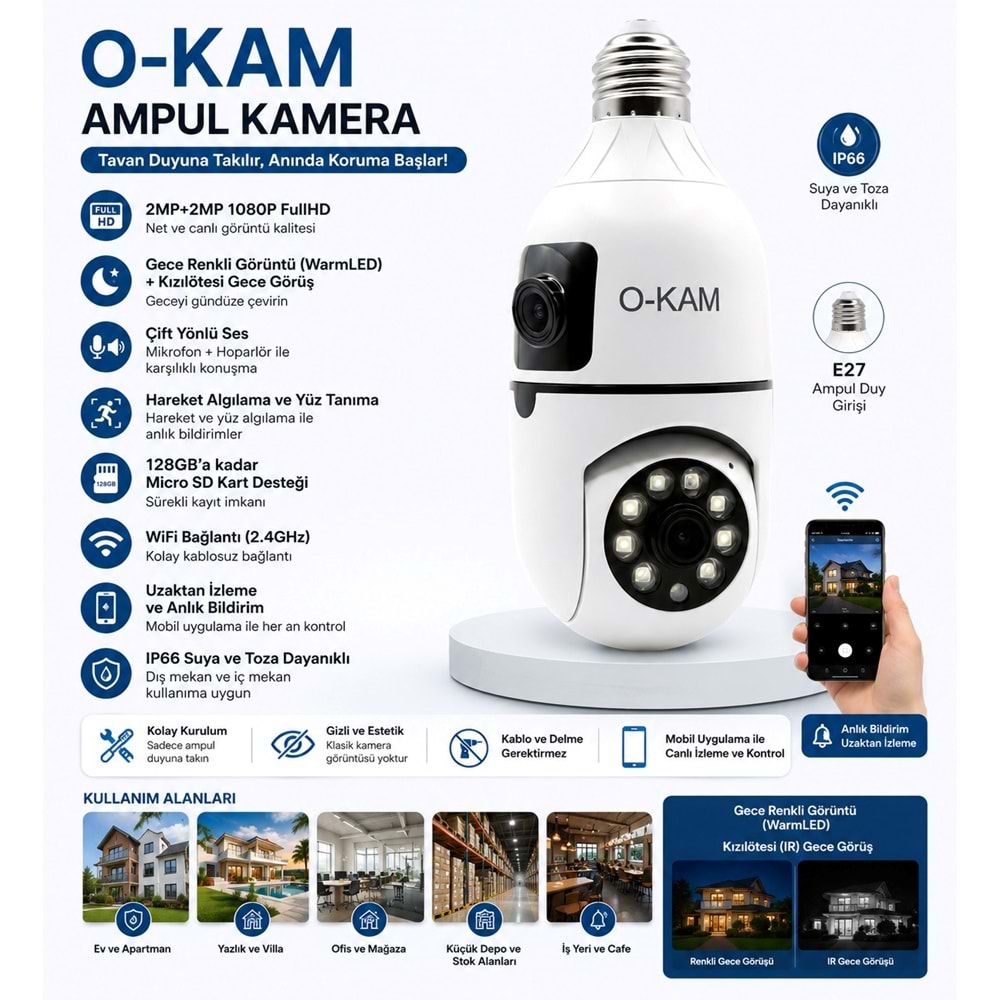 O-KAM-4046 2MP AMPUL ÇİFT KAMERA