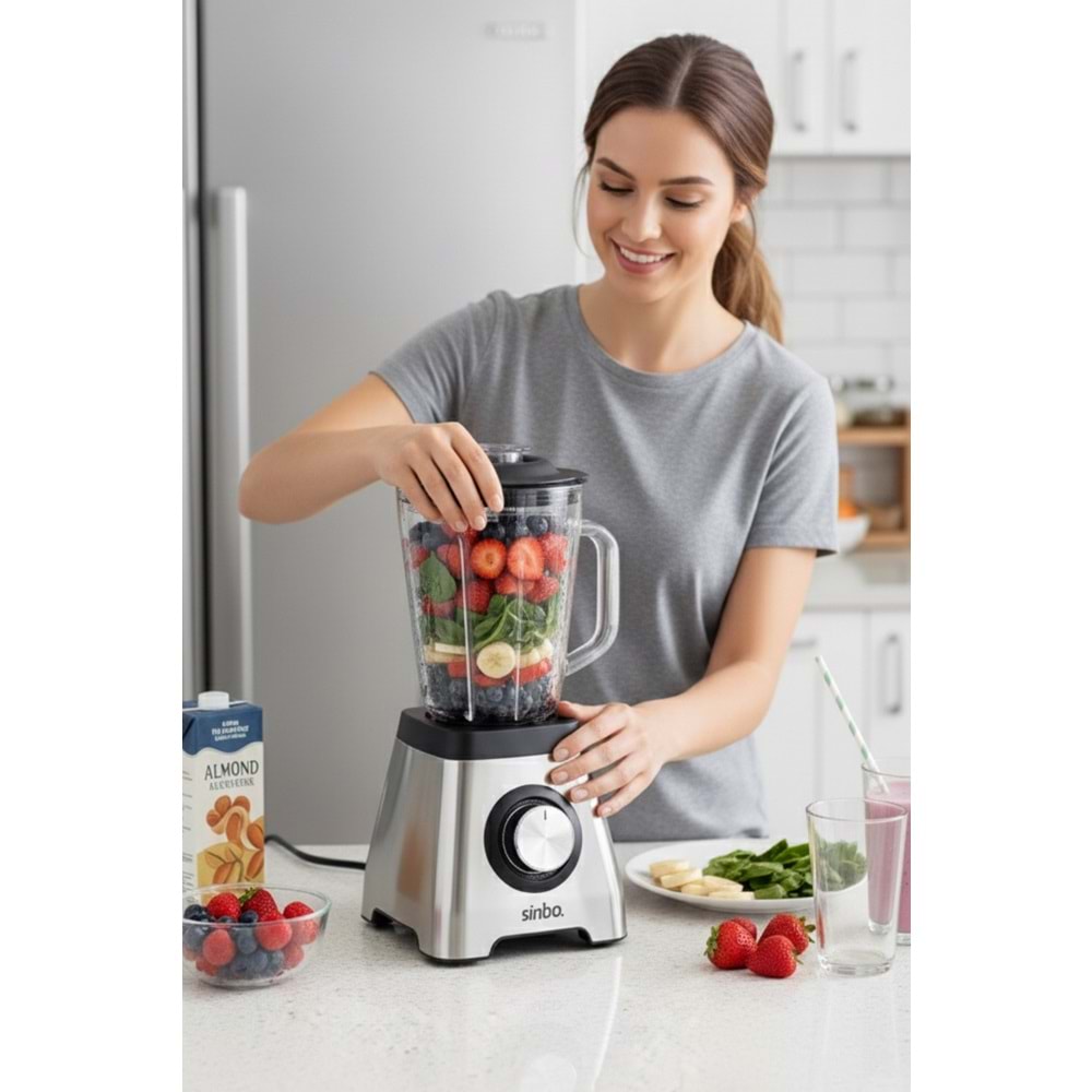 SİNBO SHB-7519 TURBO DOĞRAYICI BLENDER BUZ KIRICI 6LIBIÇAK PASLANMAZ ÇELİK & 1.5LT CAM HAZNE