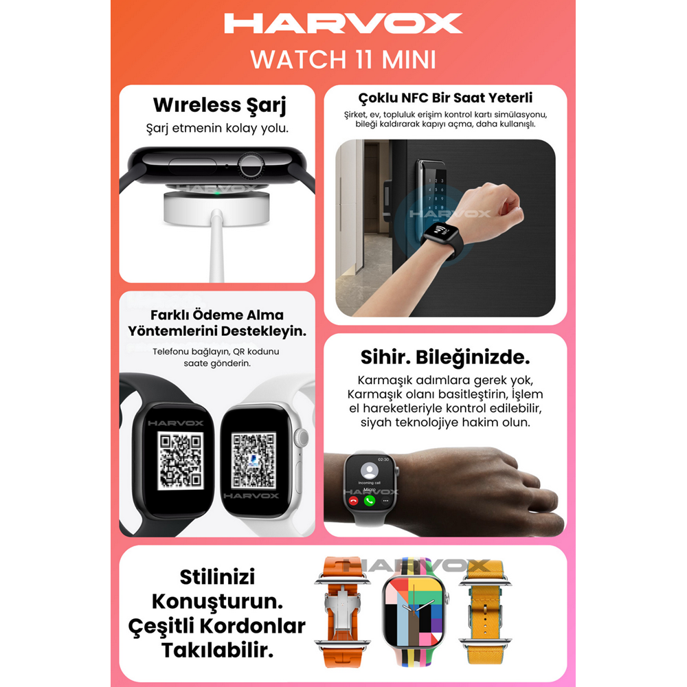 HARVOX MİNİ SET 11 MİNİ FULARLI WATCH 11 MİNİ AKILLI SAAT