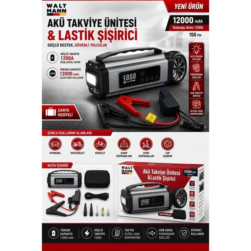 WALTMANN MC6613 AKÜ TAKVİYE ÜNİTESİ &LASTİK ŞİŞİRİCİ