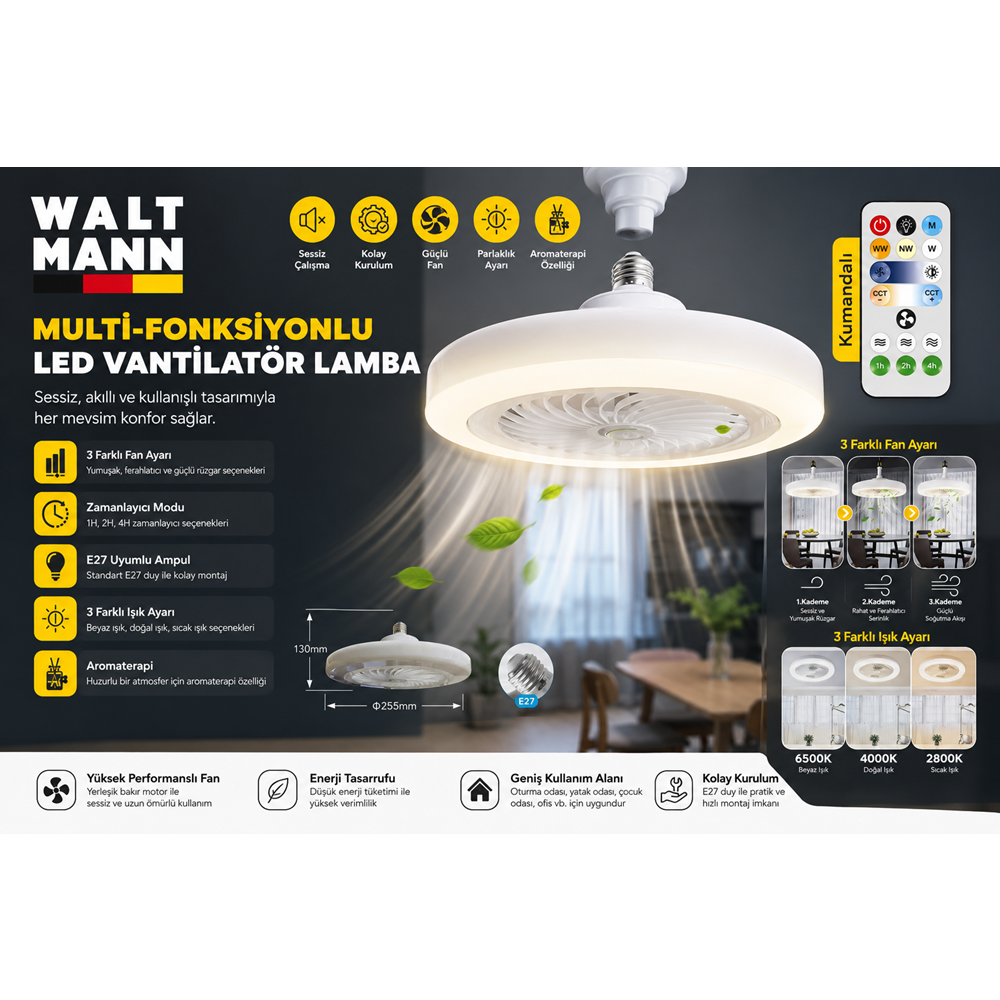 WALTMANN MKC-10 LED VANTİLATÖR LAMBA