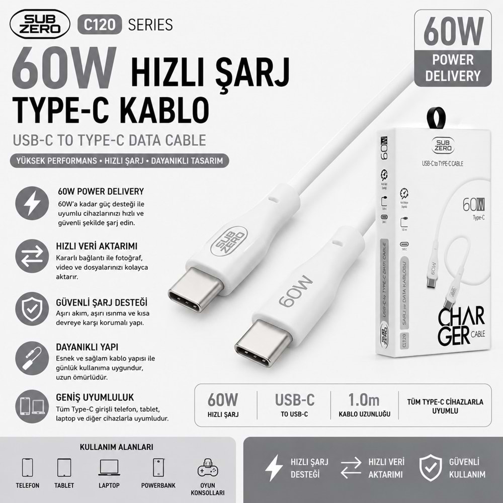 SUBZERO CL120 60W TYPE-C KABLO