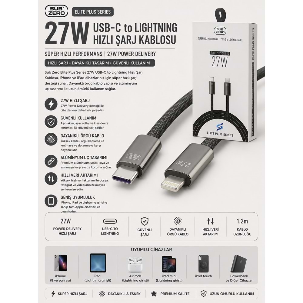 SUBZERO CL196 27W TYPE-C TO LIGHTNING