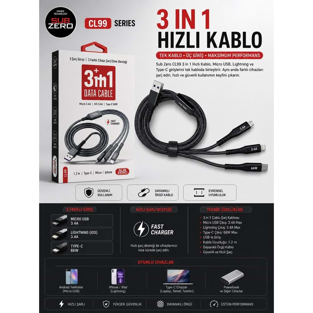 SUBZERO CL99 3İN1 KABLO