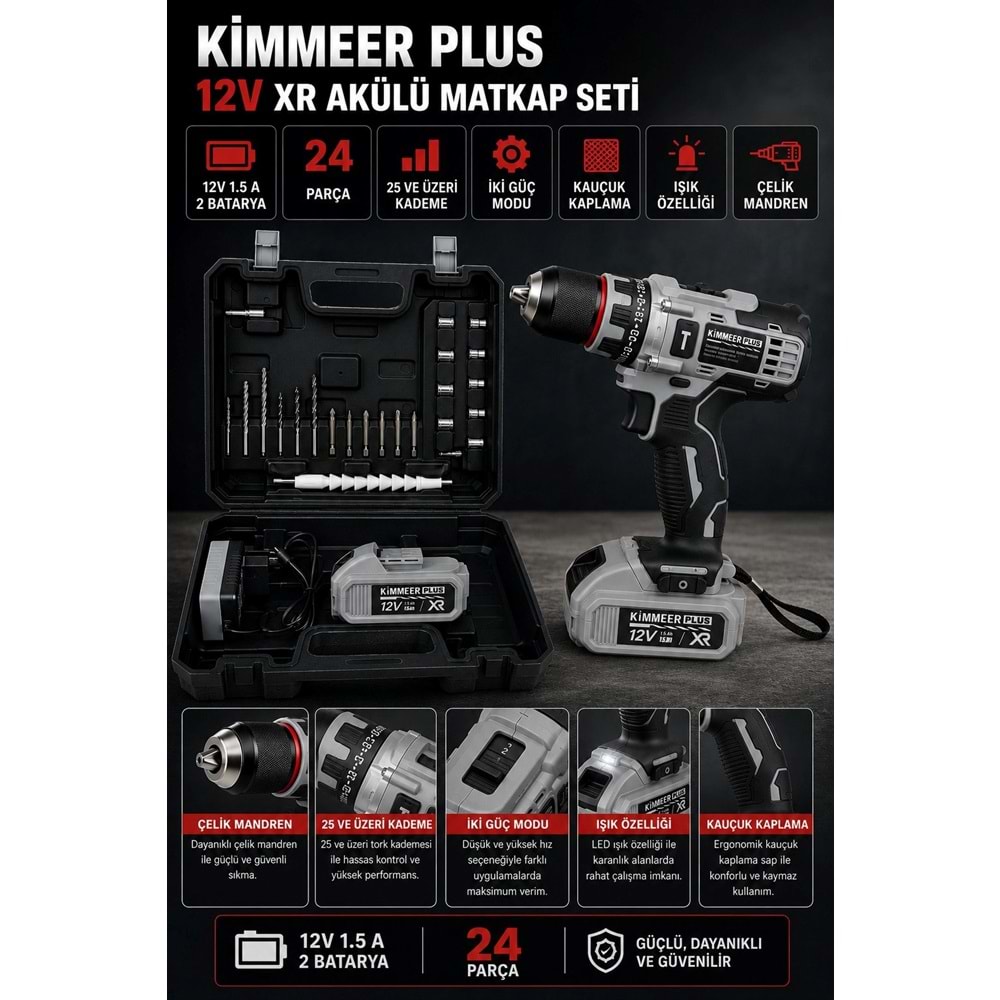 KİMMEER PLUS KM0101G GRİ 10MM ŞARJLI MATKAP