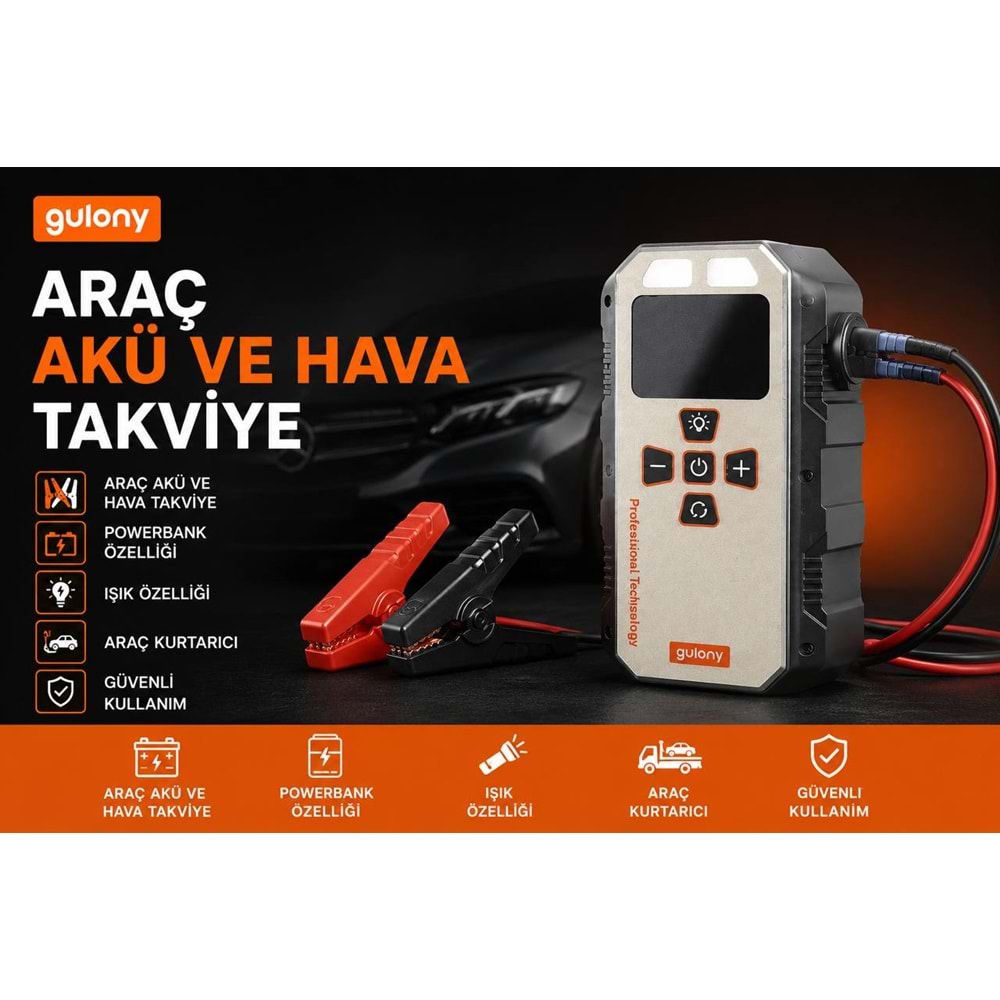 GULONY CZK-3609B 12.000 MAH AKÜ TAKVİYELİ HAVA KOMPRESÖRÜ