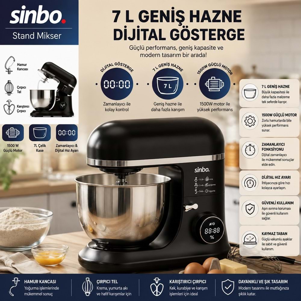 SİNBO SMX-2773 STANDLI MİKSER SİYAH