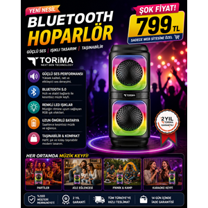 TORIMA BLUETOOTH HOPARLÖR RGB IŞIKLI TWS DESTEKLİ SPEAKER D19 SİYAH