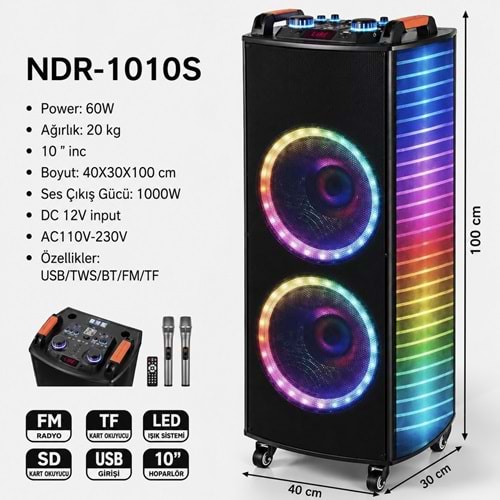 NDR-1010S 1000W PORTABLE WIRELESS SPEAKER