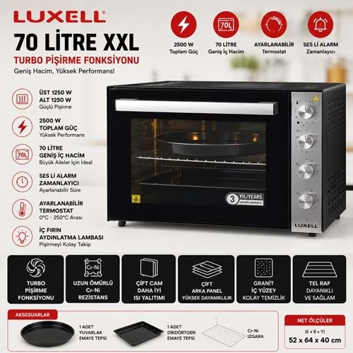 LX-9625 ELEKTRİKLİ FIRIN SYH.G.INOX 70LİTRE