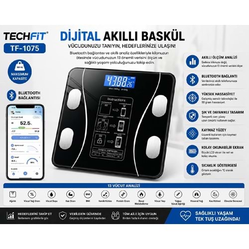 TECHFİT TF-1075 DİJİTAL BASKÜL TERAZİ TARTI