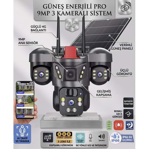 O-KAM-8050 3 LENS 4G SOLAR KAMERA MAVİ KIRMIZI IŞIKLI