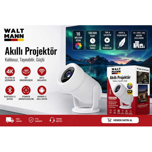 WALT MANN AKILLI PROJEKTÖR 4K ULTRA HD WM400