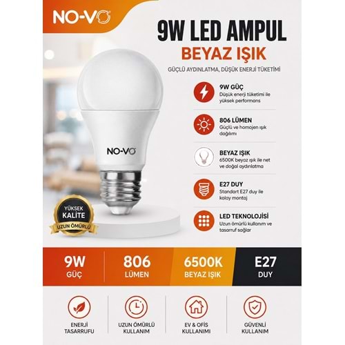 NO-VO 9W LED AMPUL BEYAZ IŞIK