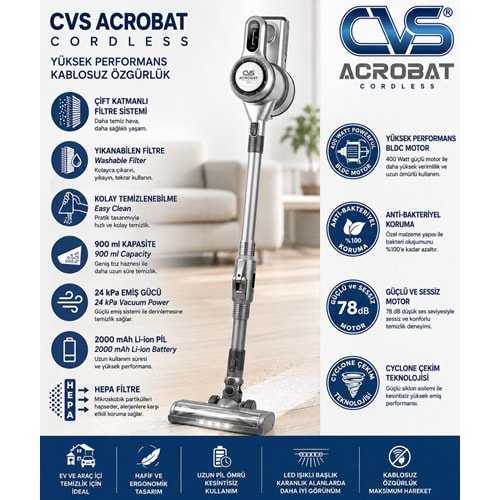 CVS DN 4731 ACROBAT CORDLESS DİRSEK KATLANIR DİJİTAL SÜPÜRGE