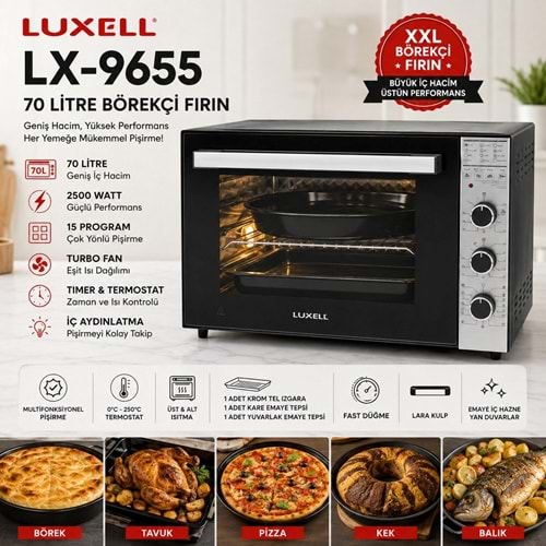 LUXELL LX-9655-AOC 70 LİTRE FIRIN SİYAH