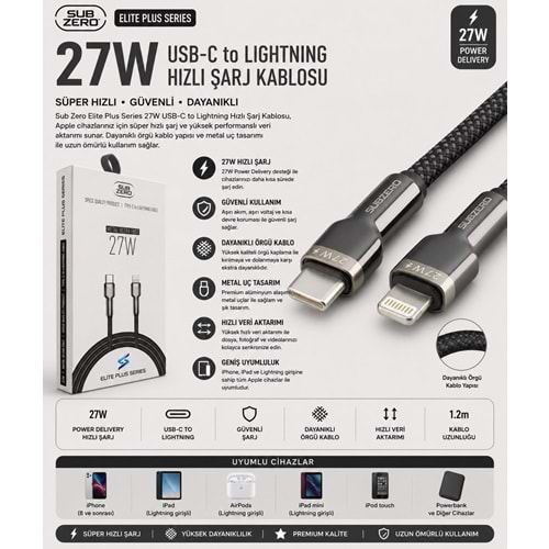 SUBZERO CL204 27W TYPE-C TO LIGHTNING KABLO