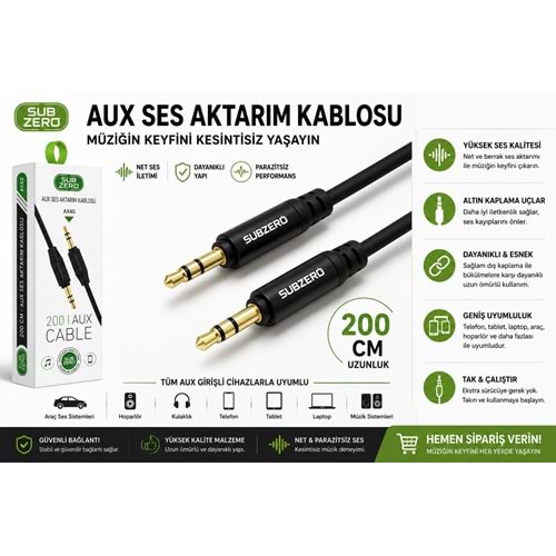 SUBZERO AX40 AUX 2METRE KABLO