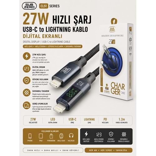 SUBZERO CL151 27W DİJİTAL LIGHTNING KABLO