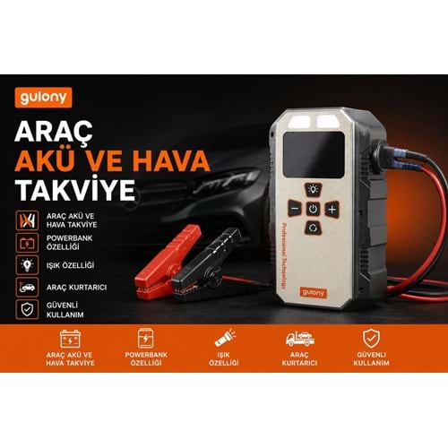 GULONY CZK-3609B 12.000 MAH AKÜ TAKVİYELİ HAVA KOMPRESÖRÜ
